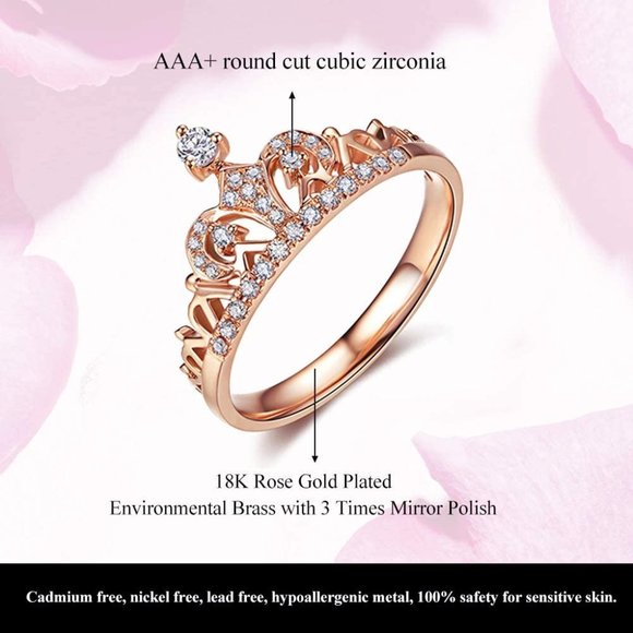 18K Rose Gold Plated Clear Exquisite Princess Crown Tiara Tiny CZ Diamond Accent - Picture 3 of 6